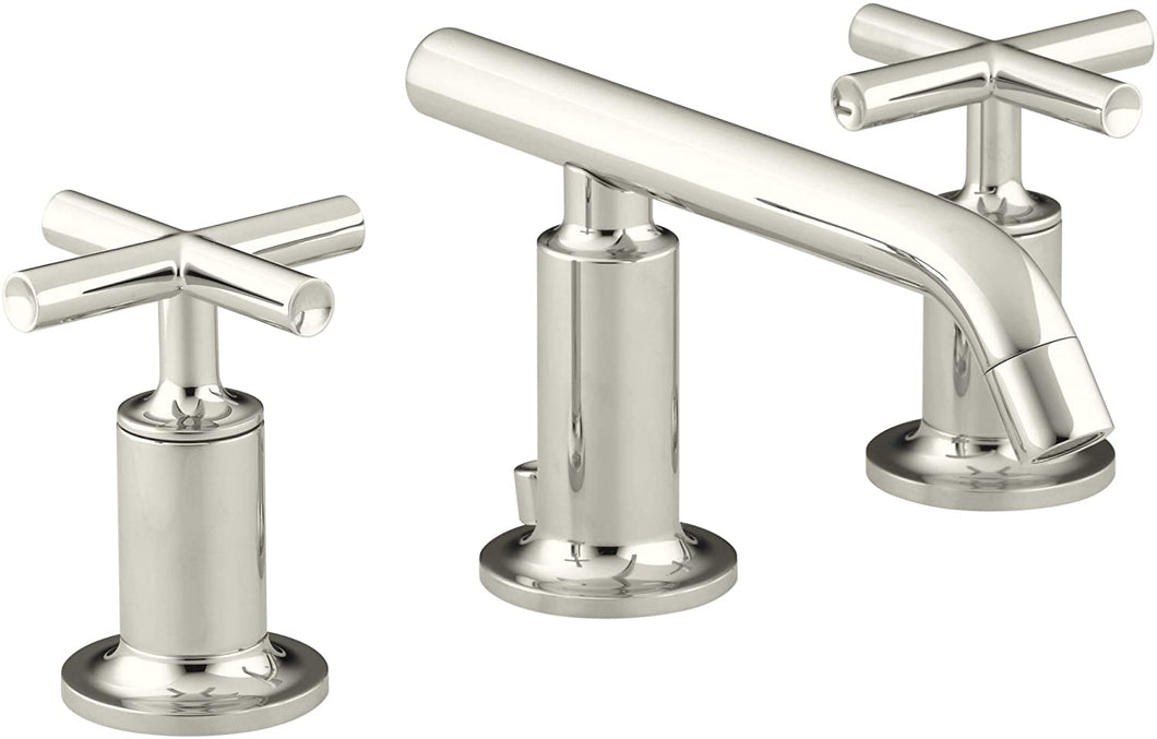 Purist®Widespread bathroom sink faucet with low cross handles and low spout K-14410-3-SN