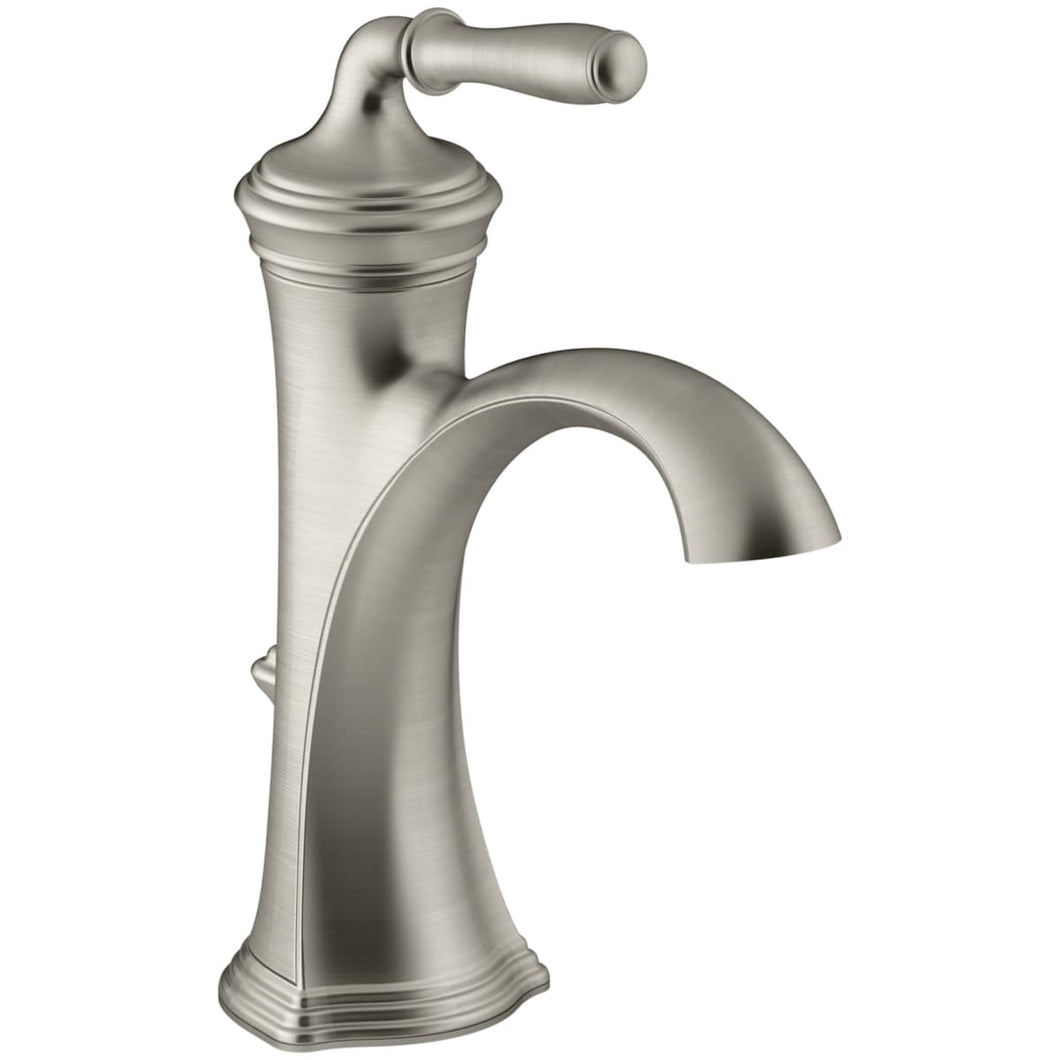 Devonshire  Single Handle Single Hole or Centerset Bathroom Faucet with Metal Drain Assembly in Brushed Nickel K-193-4-BN