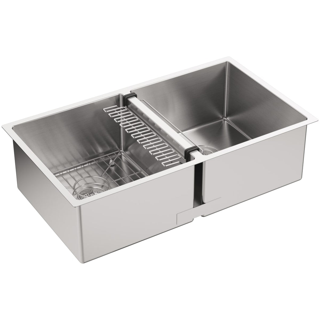 Strive 32 X 18-1/4 X 9-5/16-Inch Under-Mount Double-Equal Kitchen Sink with Basin Rack, Stainless Steel, 1-K-5281-NA