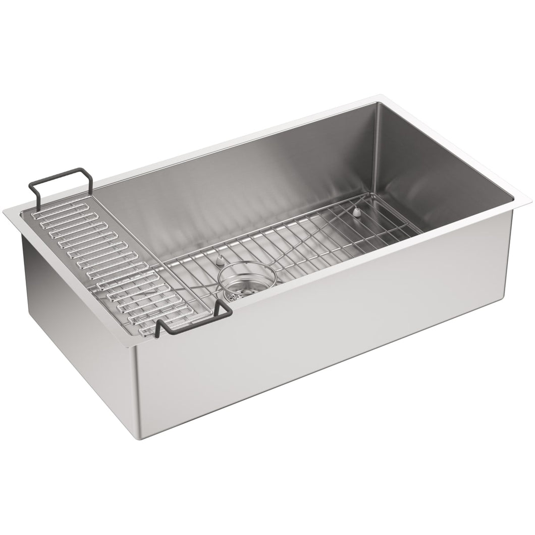 Strive 32 X 18-1/4 X 9-5/16-Inch Under-Mount Single Bowl Kitchen Sink with Basin Rack, Stainless Steel, 1-Pack K-5285-NA